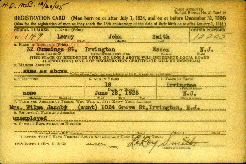 LeRoy John Smith World War II Draft Registration
