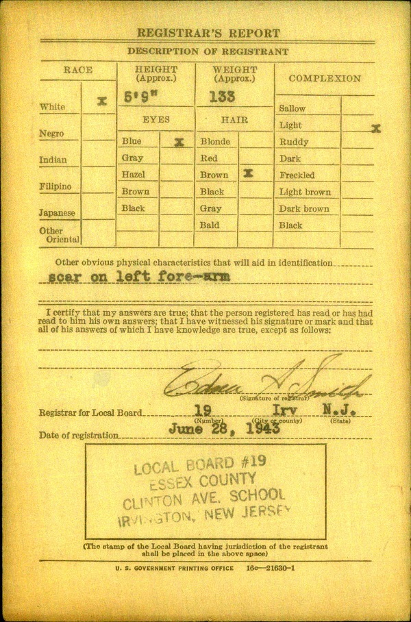 LeRoy John Smith World War II Draft Registration