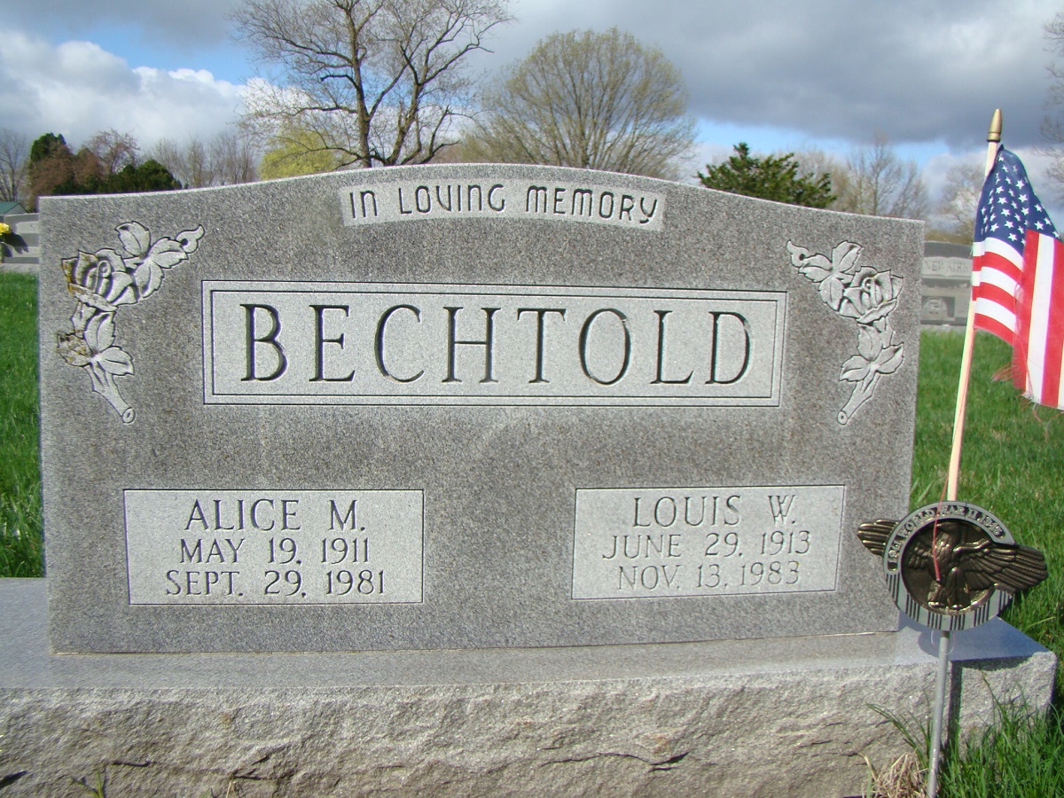 The Wesley Chapel Cemetery headstone of Louis and Alice Bechtold
