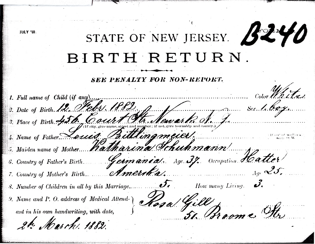 Louis Bittlingmeier Birth Certificate