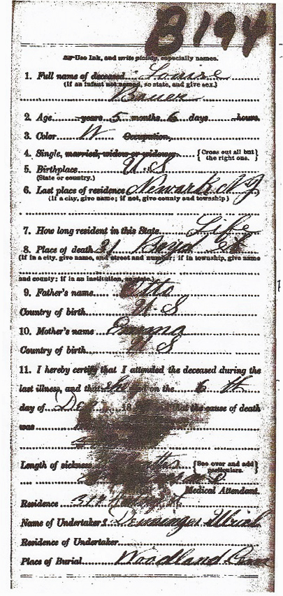 Louise Bauer Death Certificate