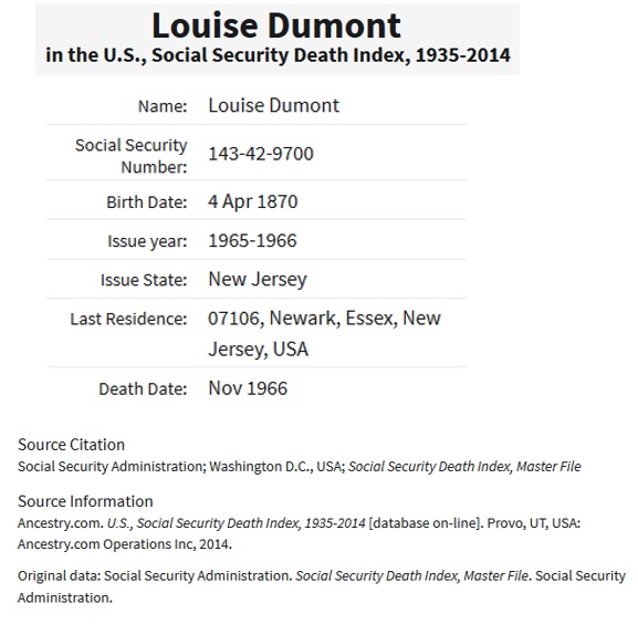 Louisa Bittlingmeier Dumont Social Security Death Index