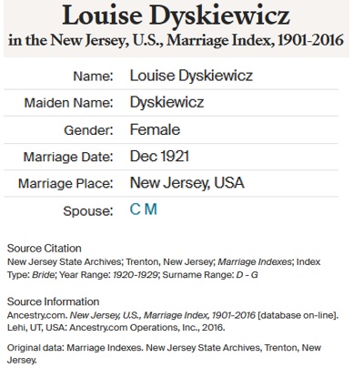 Louise Dyszkiewicz and Charles Maas Marriage Index