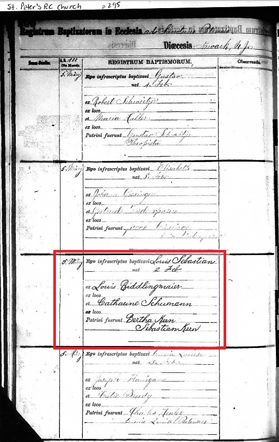 Louis Bittlingmeier Birth Church Record