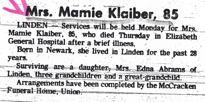 Mamie Klaiber Obituary 2