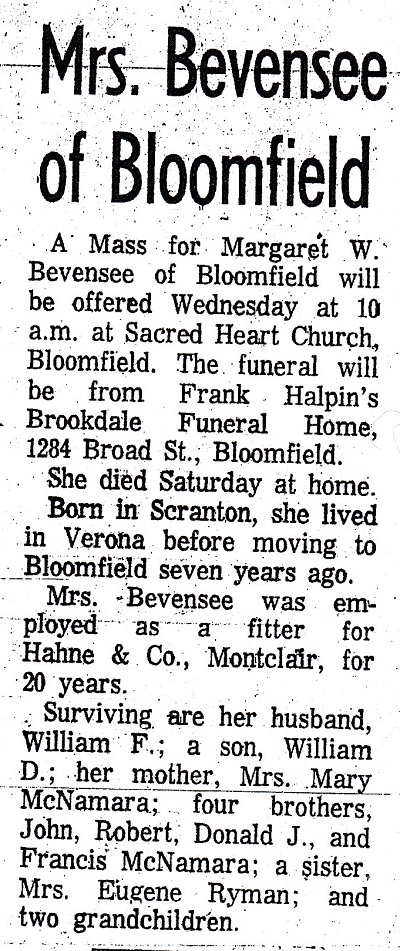 Margaret W. (McNamara) Bevensee Obituary 2