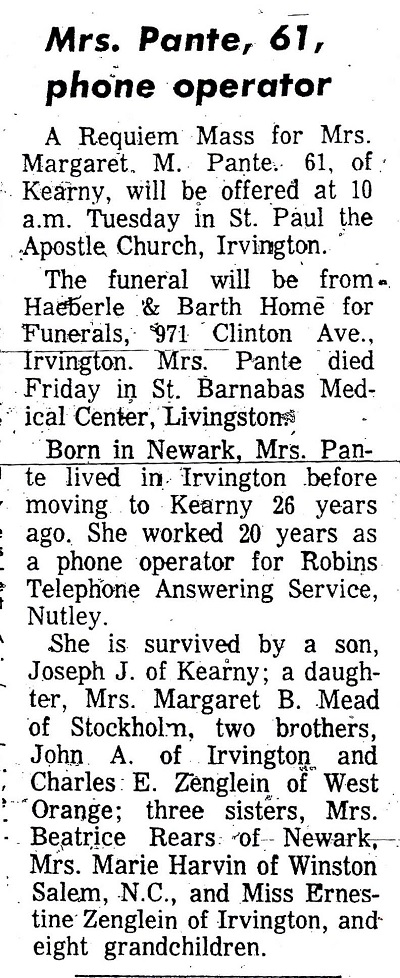 Margaret Zenglein Pante Obituary