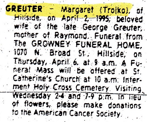 Margaret (Troiko) Greuter Obituary 1