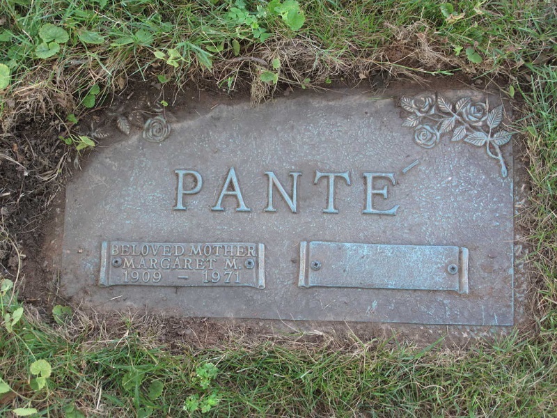 The Hollywood Memorial Park Cemetery Grave Marker of Margaret Zenglein Pante'