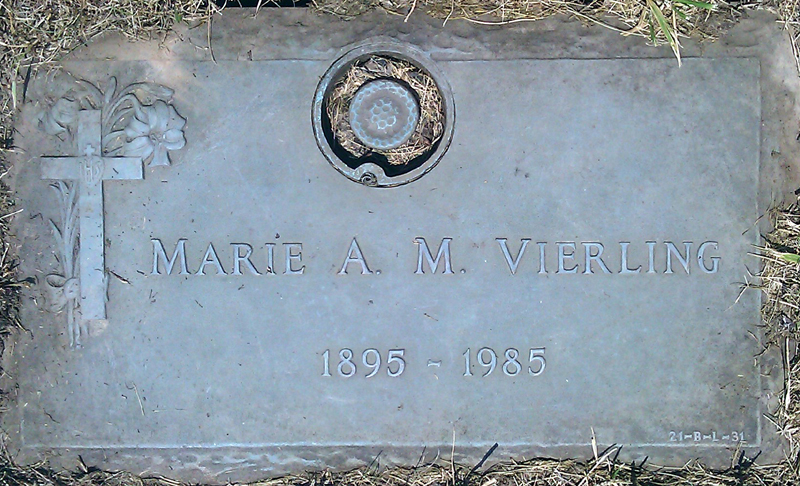 The Gate of Heaven Cemetery Grave Marker of Marie (Murphy) Vierling