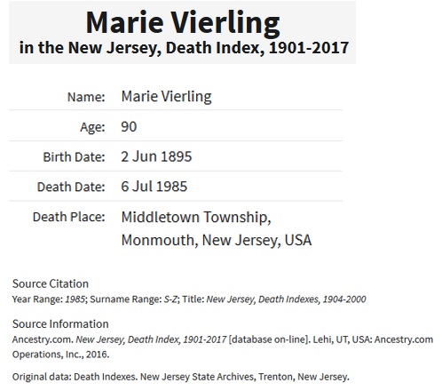 Marie Murphy Vierling Death Index