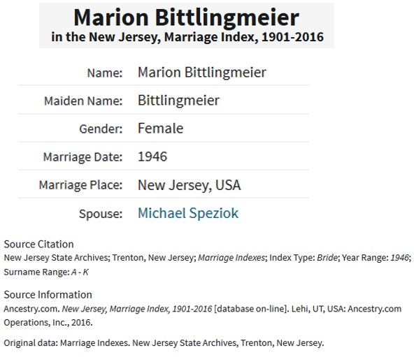 Marion Bittlingmeier and Michael Speziok Marriage Index