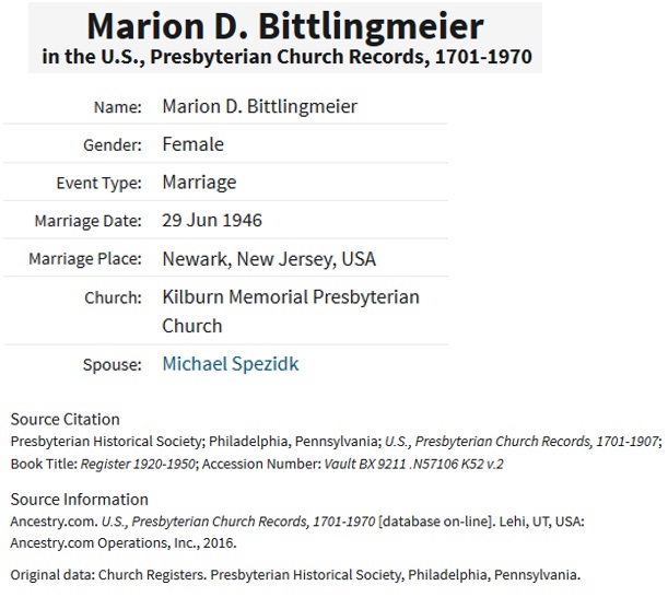 Marion Bittlingmeier and Michael Speziok Marriage Record