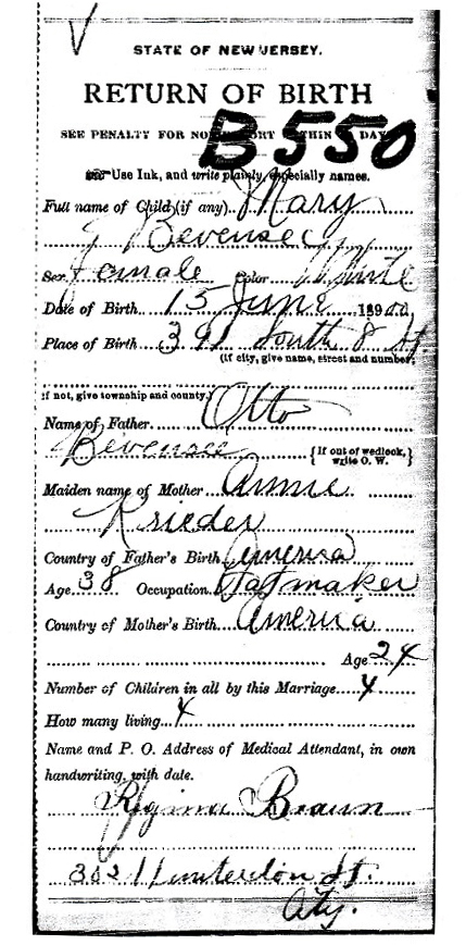 Mary Bevensee Birth Certificate