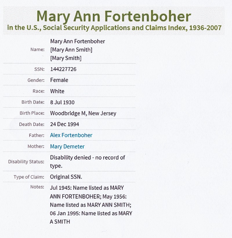 SSACI for Mary Ann Fortenboher Smith