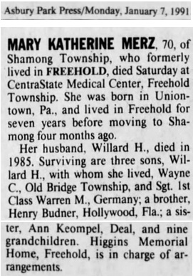 Mary Budner Merz Obituary