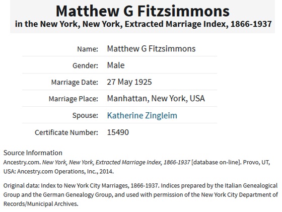 Katherine Zenglein and Matthew Fitzsimmons Marriage Index