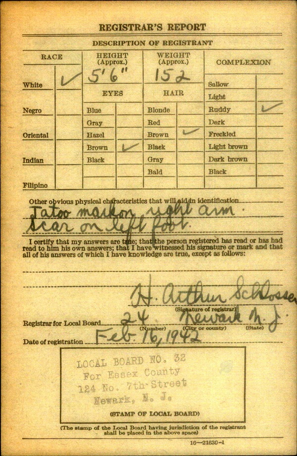 Matthew G. Fitzsimmons World War II Draft Registration