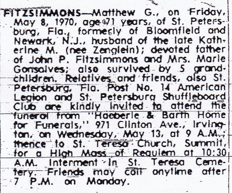 Matthew G. Fitzsimmons Obituary