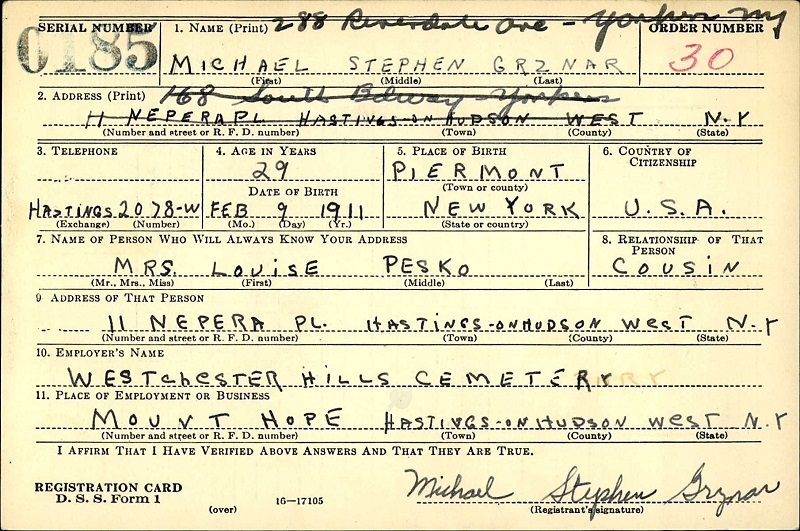 Michael Grznar Military Record