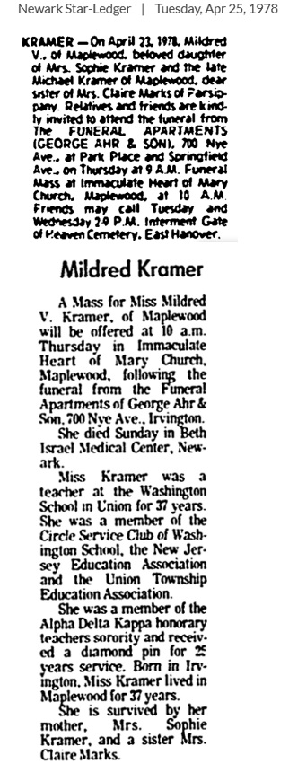 Mildred Veronica Kramer Obituary