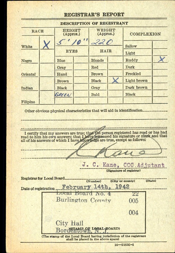 Ole D. Fisher World War II Draft Registration
