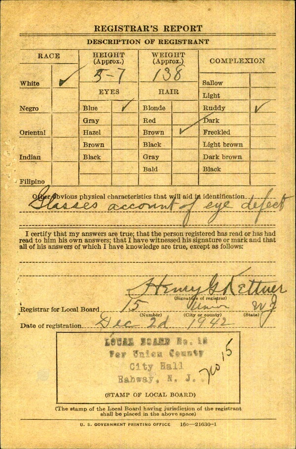 Olin B. Watson WWII Draft Registration