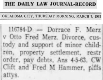 Otto Fred Merz and Dorrace Wells Divorce