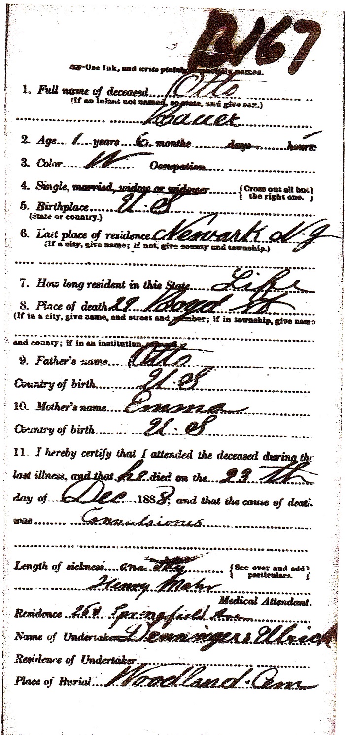 Otto Bauer Jr. Death Certificate