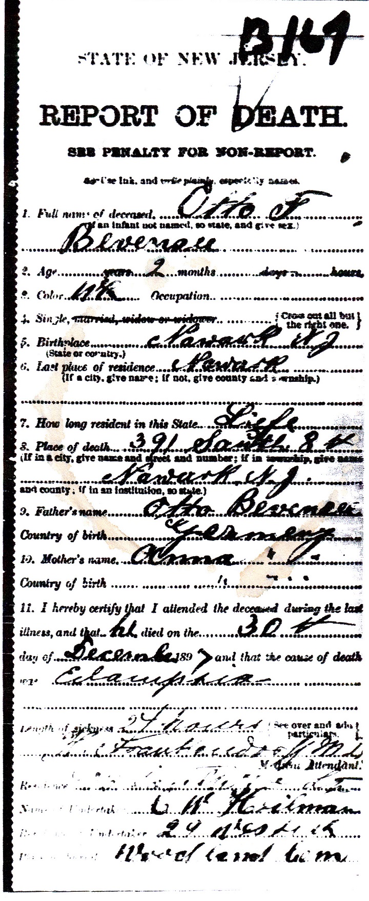 Otto Frederick Bevensee Death Certificate