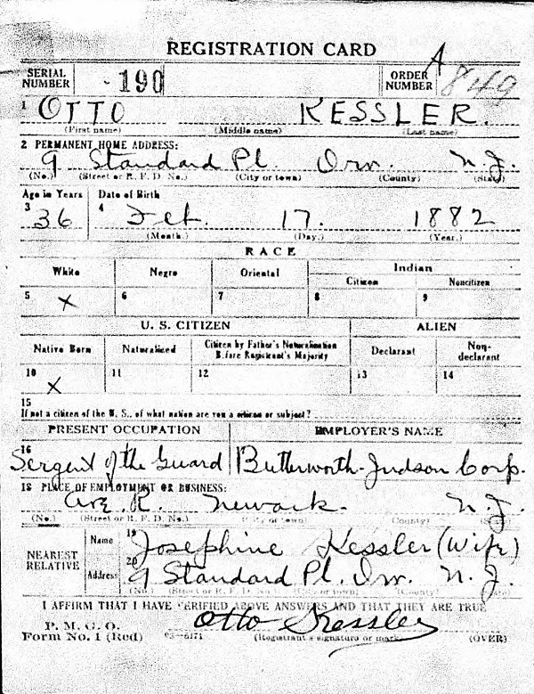 Otto Kessler World War I Draft Registration