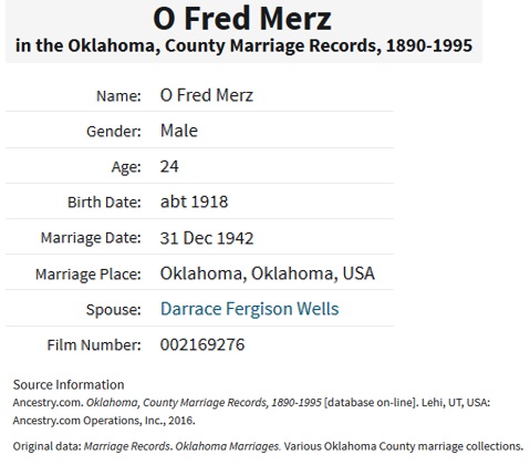 Otto Fred Merz and Dorrace Wells Marriage Certificate