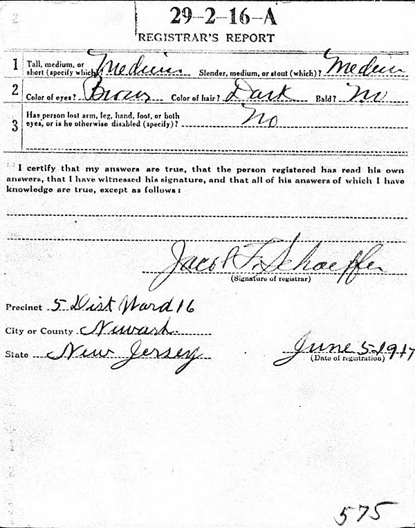 Otto Carl Merz WW1 Draft Registration