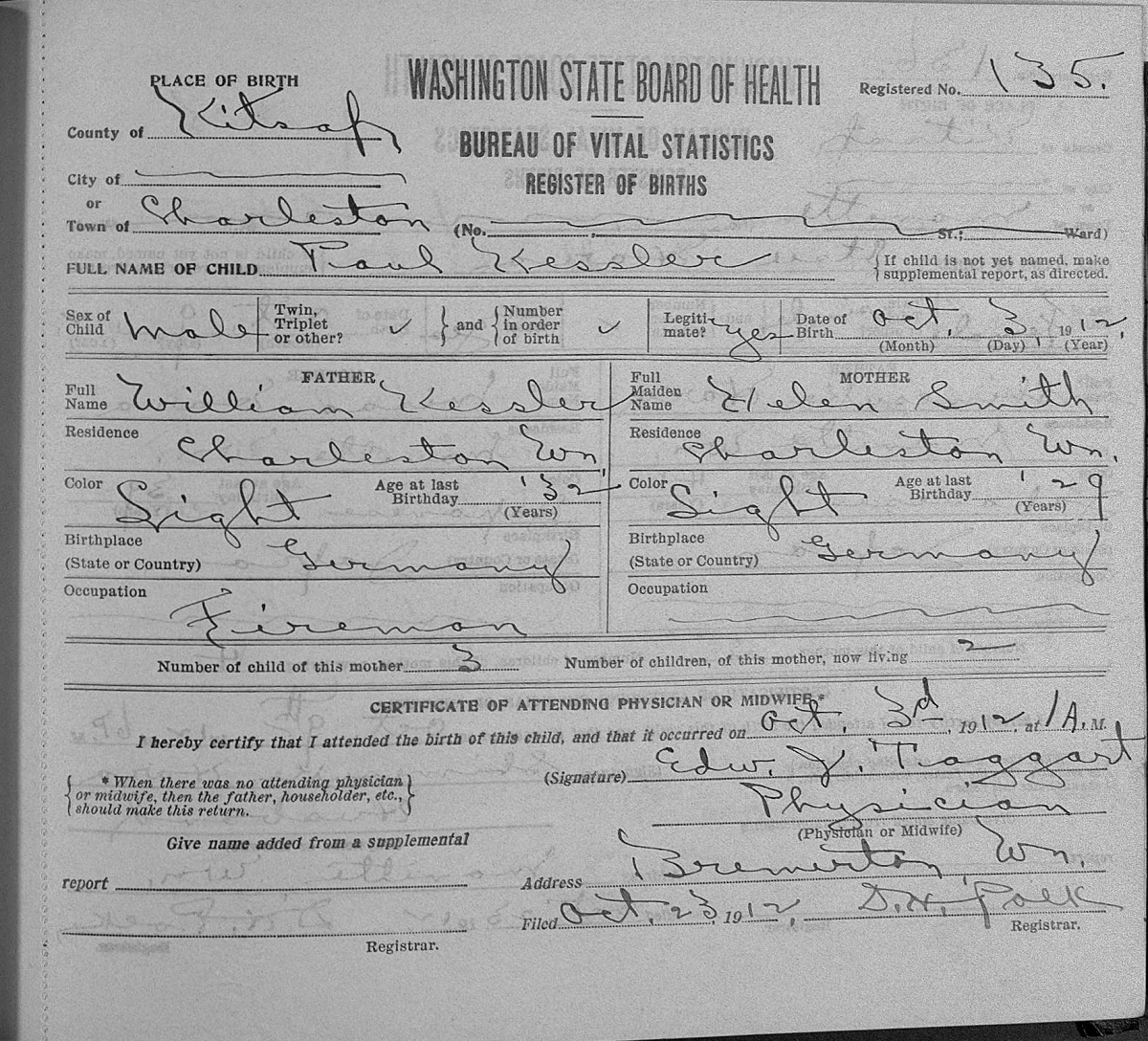 Paul Kessler Birth Certificate