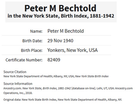 Peter H. Bechtold Birth Index
