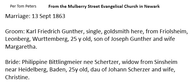 Charles Gunther and Phillipina Scherzer Bittlingmeier Marriage Index