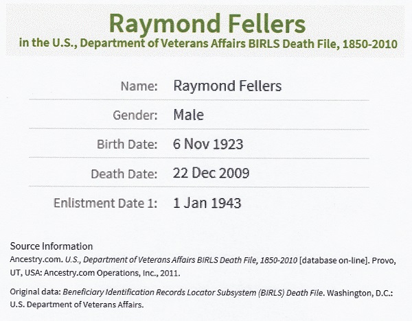Raymond Feller's Veterans Affairs Death File