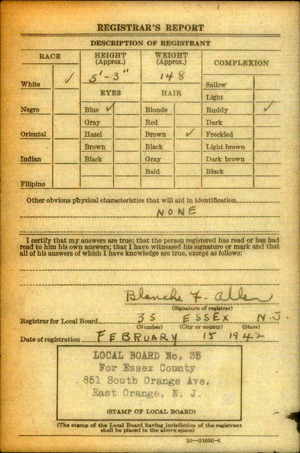 Richard A. McDonald's Wordl War II Draft Registrationy