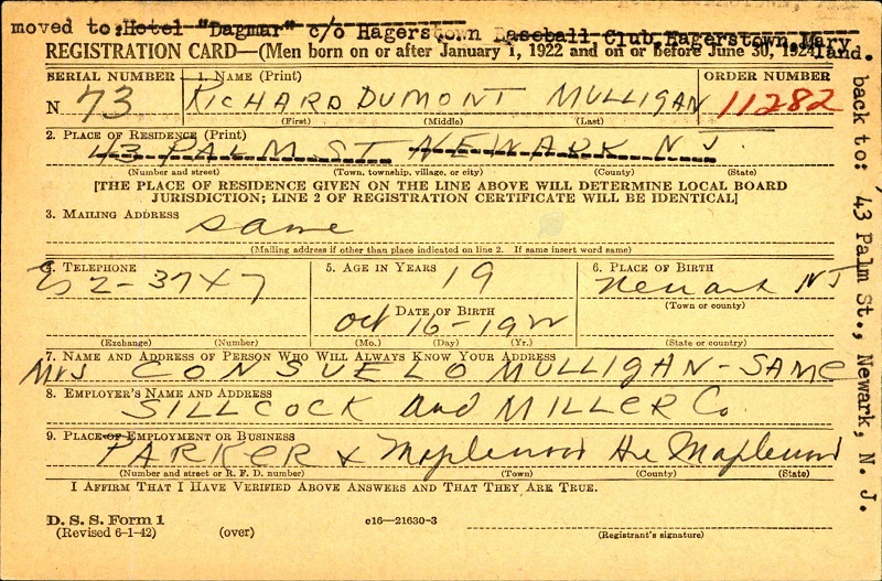 Richard D. Mulligan Military Record