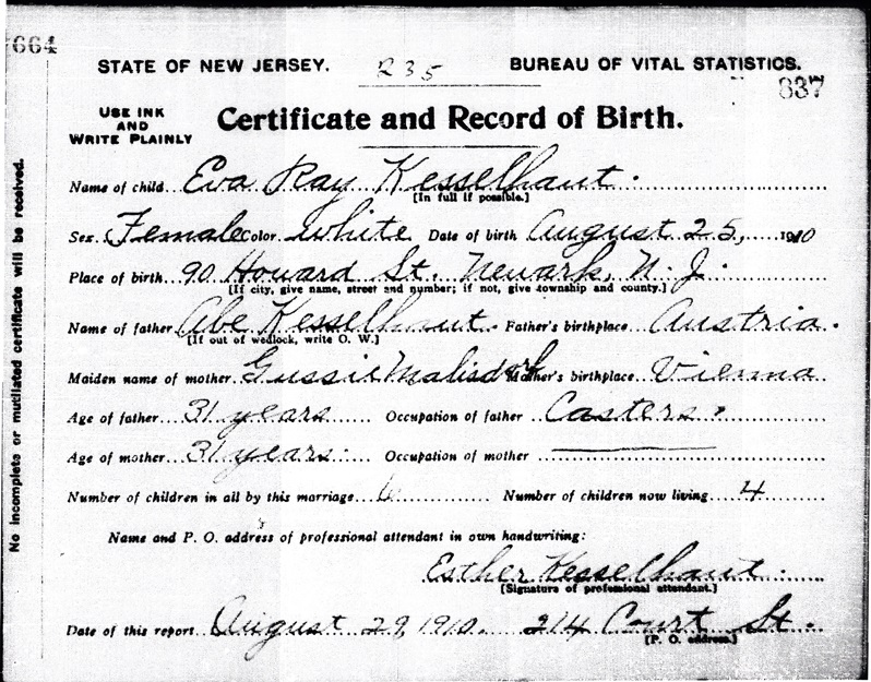 Rita Kesselhaut Birth Certificate