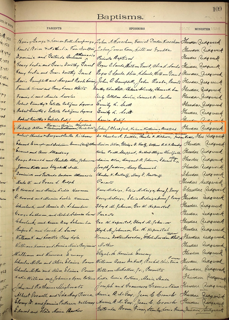 Robert A. Blackford Birth Record