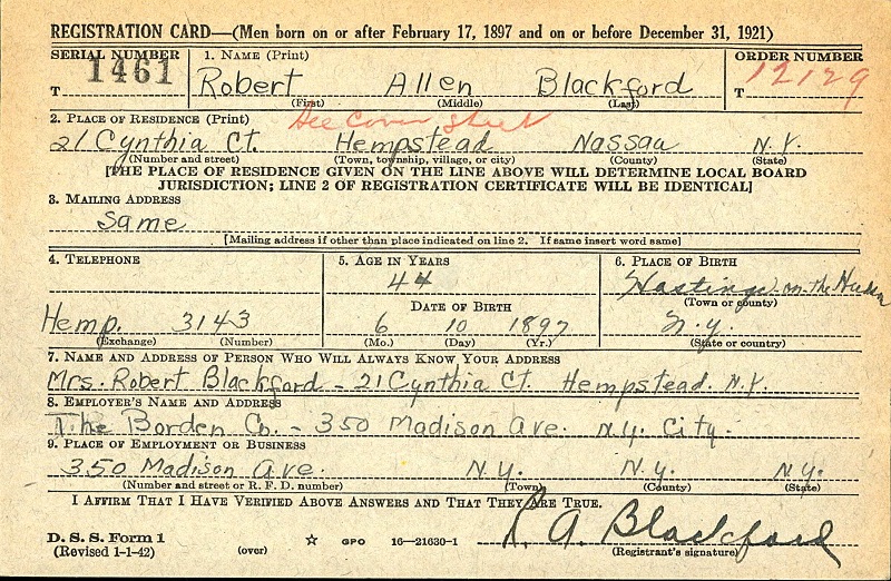 Robert A. Blackford's Military Record