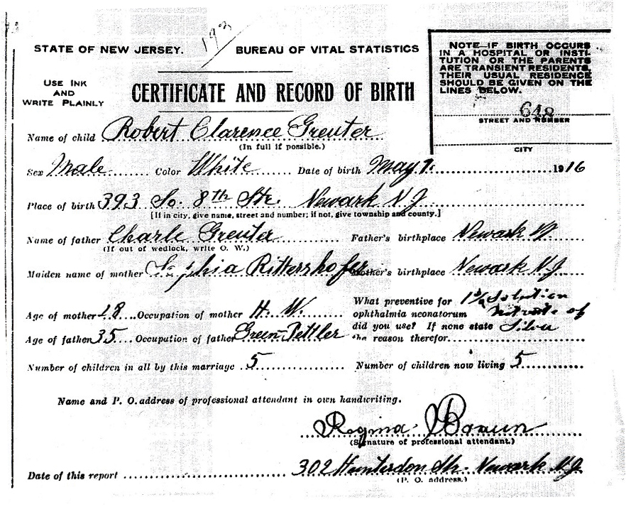 Robert Greuter Birth Certificate