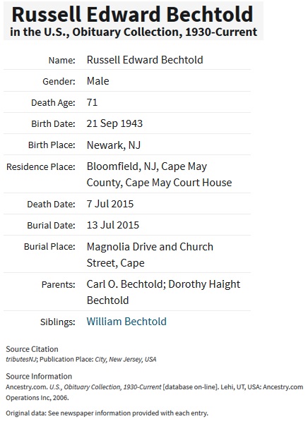 Russell Edward Bechtold Obituary 2