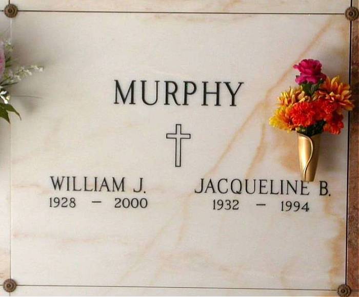 The St. Catherine's Cemetery mausoleum marker of William and Jacqueline Murphy