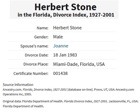 Joanne McMenamin and Herbert Stone Divorce Index