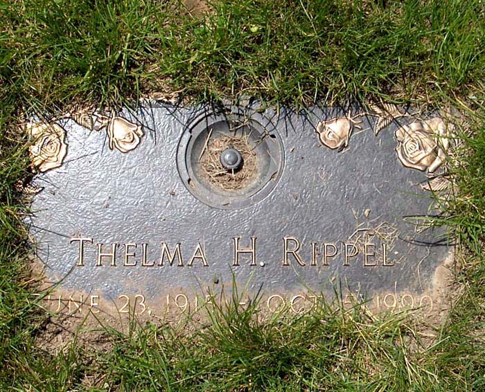 The Restland Memorial Park Grave Marker of<br>Thelma Wassmer Rippel