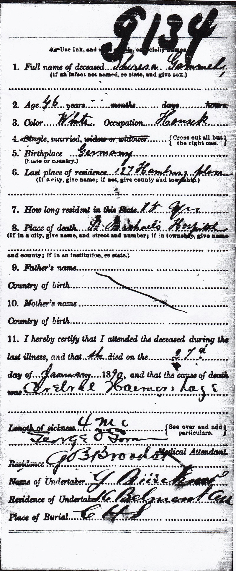 Theresa Gammel Death Certificate