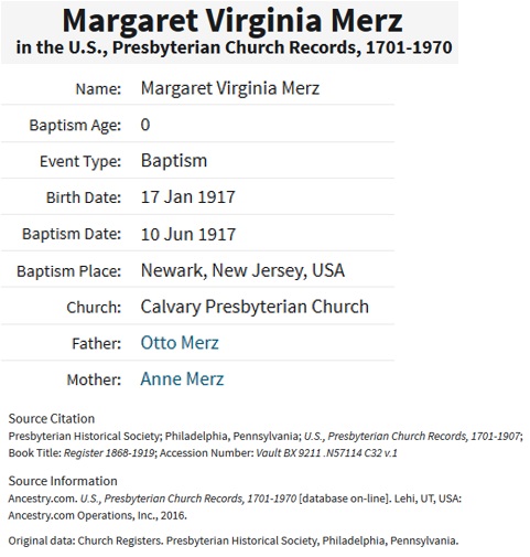 Virginia Merz Birth Index