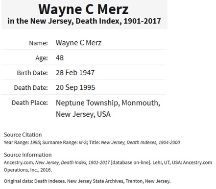 Wayne C. Merz Death Index